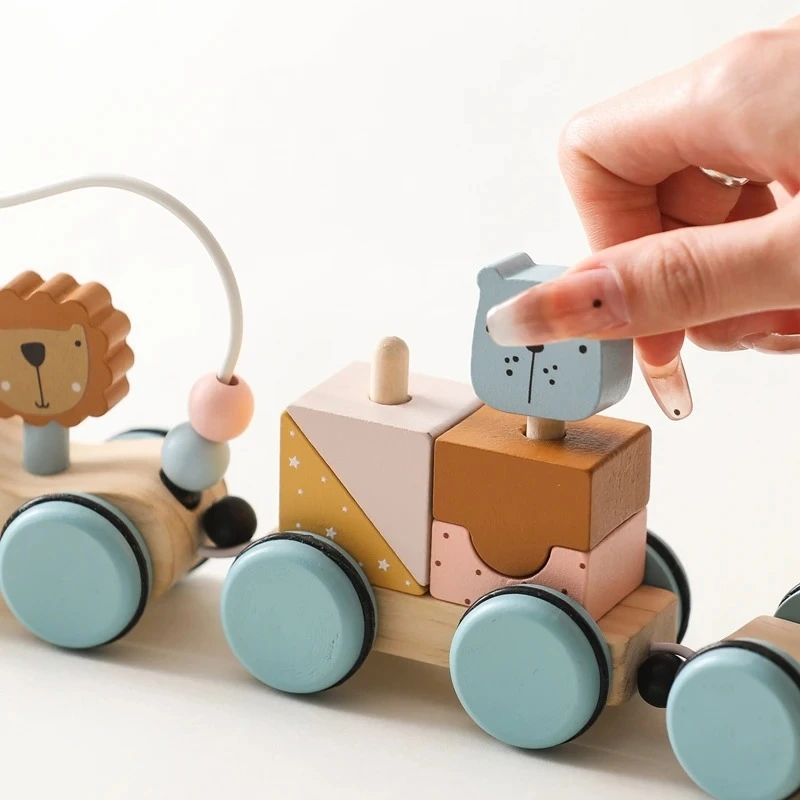 Train en bois montessori bloc arc-en-ciel