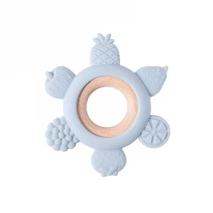 anneau de dentition bois silicone bleu