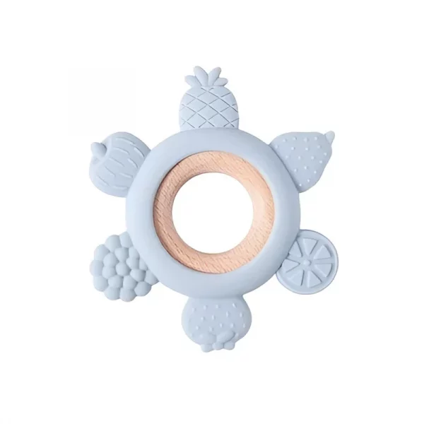 anneau de dentition bois silicone bleu