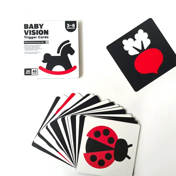 cartes de stimulation visuelle montessori noir et blanc et rouge